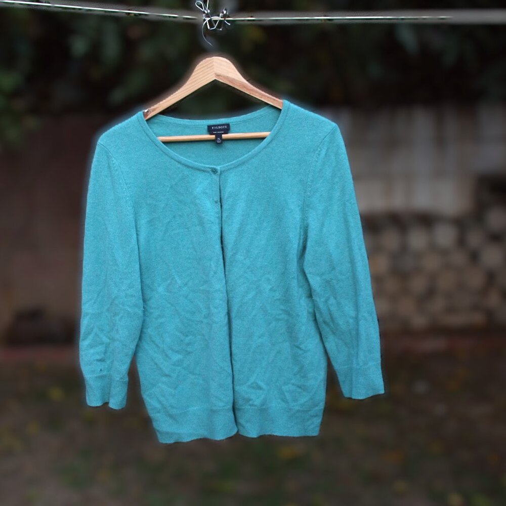 Talbots Turqouise Cashmere Cardigan XL
